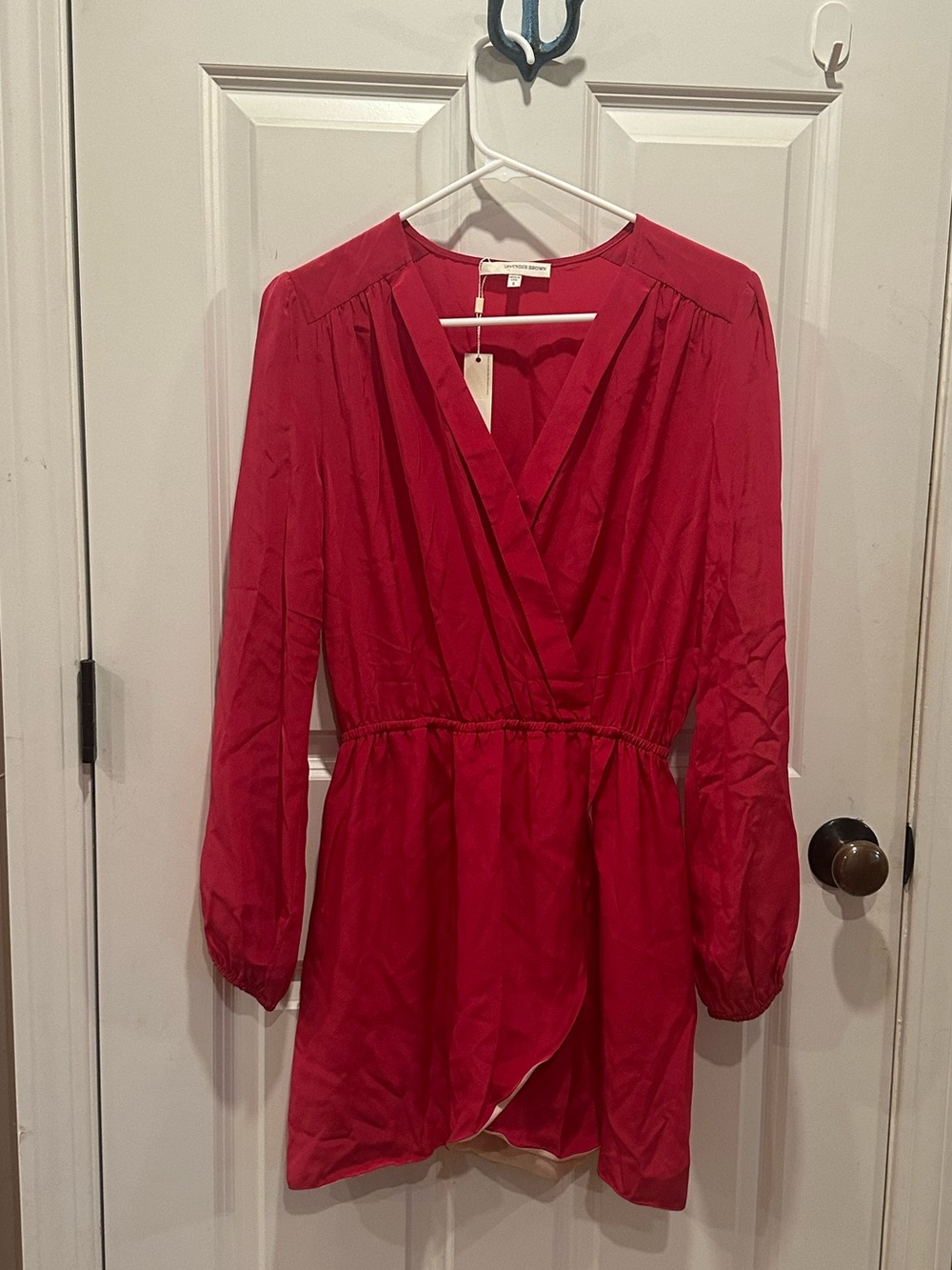 Lavender Brown Small Silk Hot Pink Long Sleeve Wrap Dress